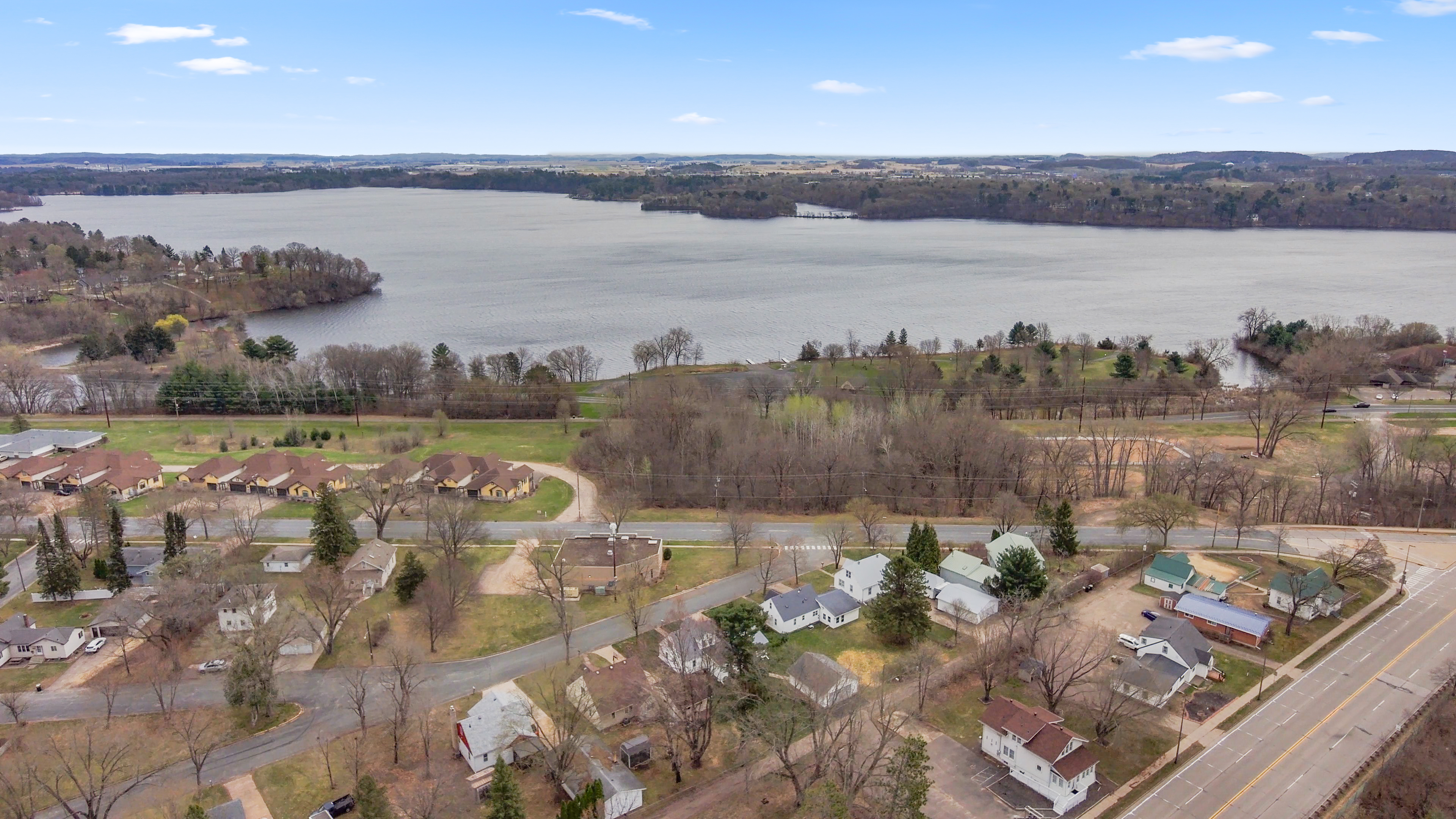 Aerial view of Wisconsin lakeside community